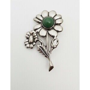 Flower Brooch MEXICO 925 Sterling Silver  Vintage Antique Jasper Pin